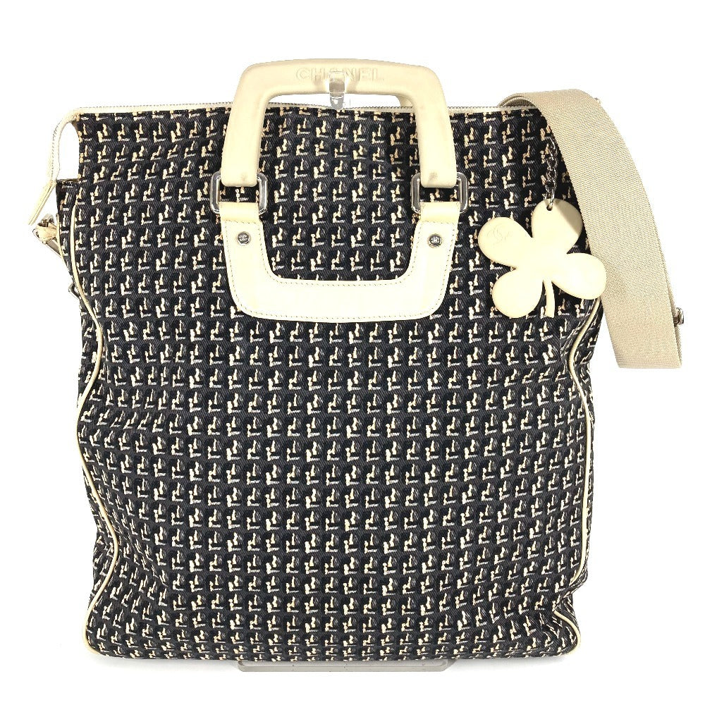 CHANEL クローバー ロゴ 2WAYバッグ ハンドバッグ 縦型トート 斜め掛け ショルダーバッグ レザー/キャンバス レディース ブラック