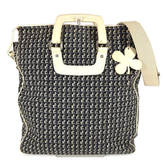 CHANEL クローバー ロゴ 2WAYバッグ ハンドバッグ 縦型トート 斜め掛け ショルダーバッグ レザー/キャンバス レディース ブラック