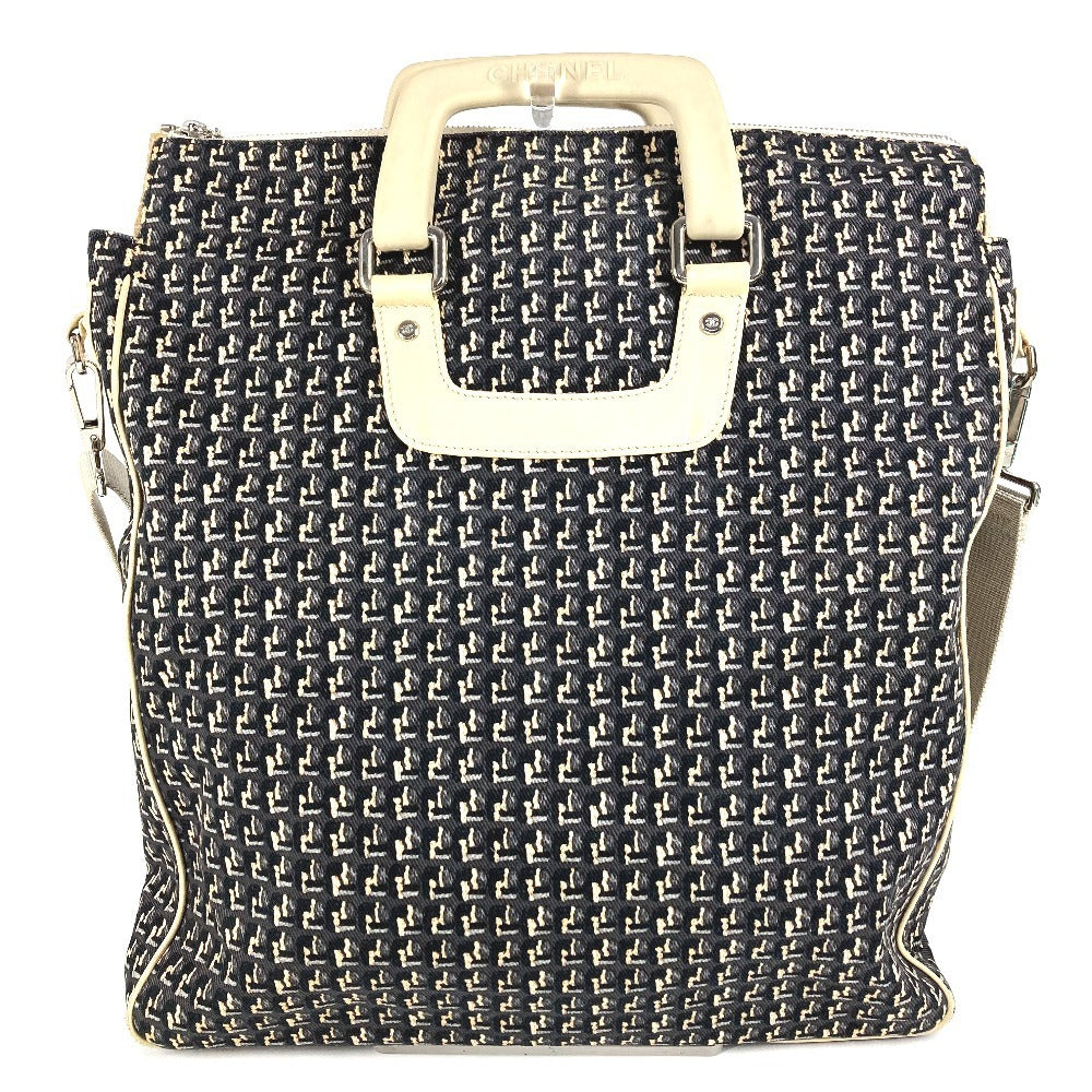 CHANEL クローバー ロゴ 2WAYバッグ ハンドバッグ 縦型トート 斜め掛け ショルダーバッグ レザー/キャンバス レディース ブラック