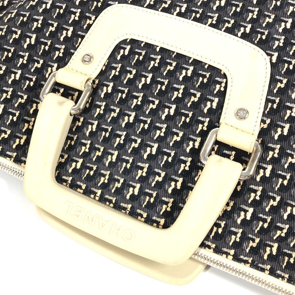 CHANEL クローバー ロゴ 2WAYバッグ ハンドバッグ 縦型トート 斜め掛け ショルダーバッグ レザー/キャンバス レディース ブラック