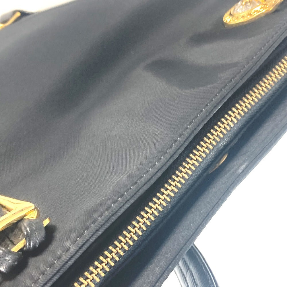 VERSACE Vintage Sunburst Sun God Tote Bag, Nylon Shoulder Bag with Chain, Black, Women's
