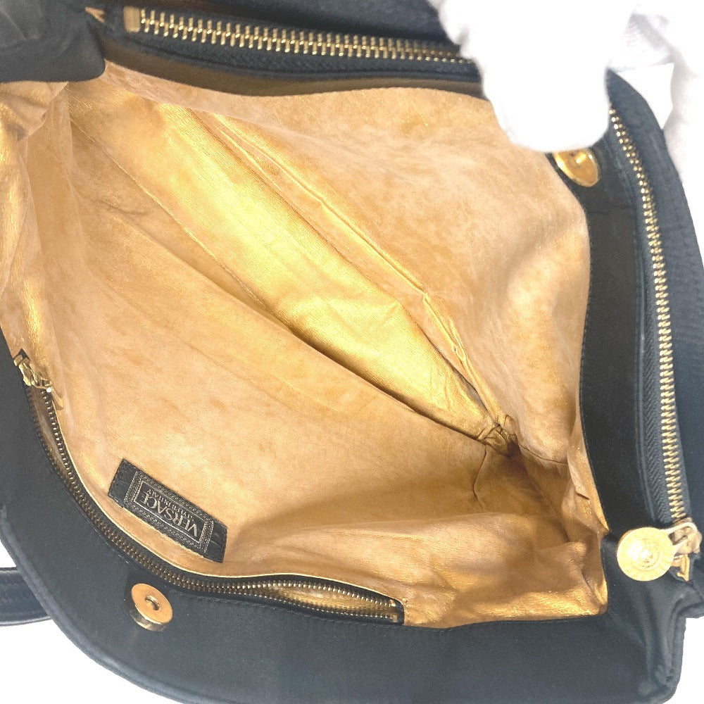 VERSACE Vintage Sunburst Sun God Tote Bag, Nylon Shoulder Bag with Chain, Black, Women's