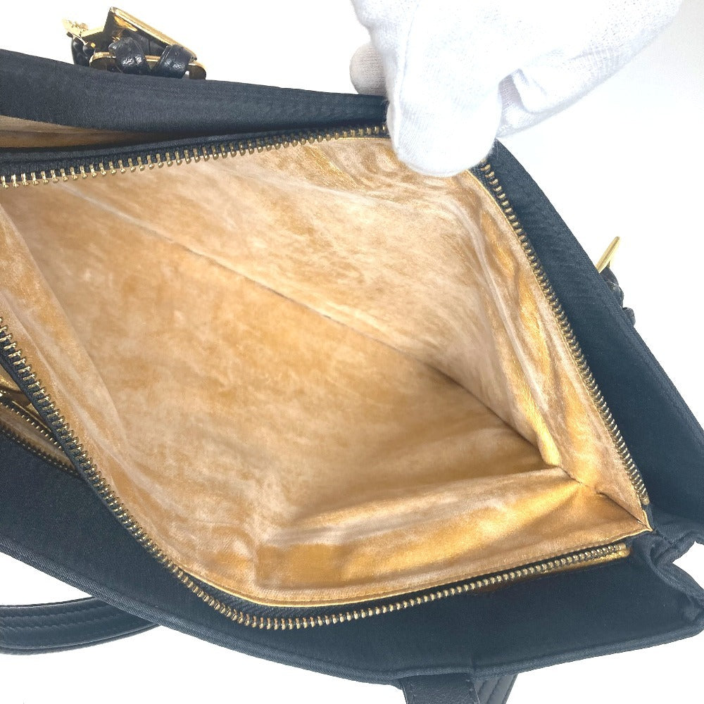 VERSACE Vintage Sunburst Sun God Tote Bag, Nylon Shoulder Bag with Chain, Black, Women's
