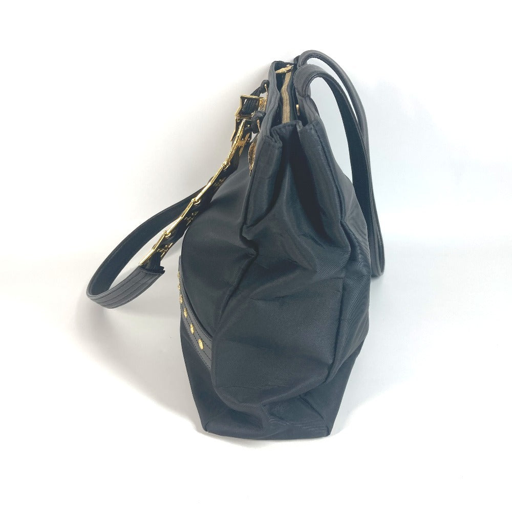 VERSACE Vintage Sunburst Sun God Tote Bag, Nylon Shoulder Bag with Chain, Black, Women's