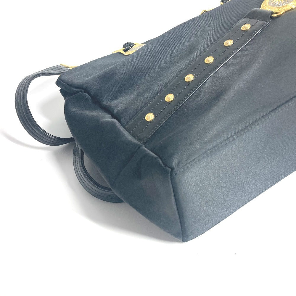 VERSACE Vintage Sunburst Sun God Tote Bag, Nylon Shoulder Bag with Chain, Black, Women's