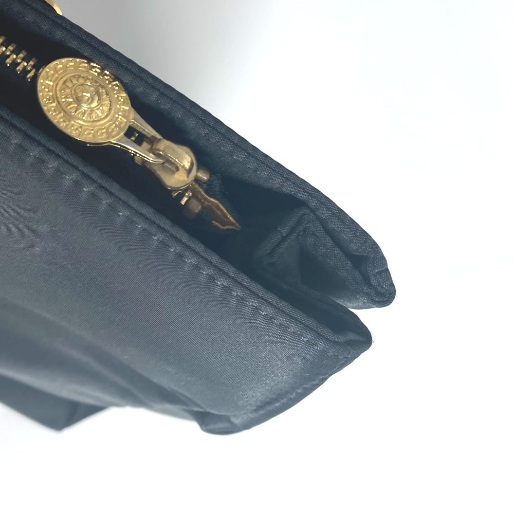 VERSACE Vintage Sunburst Sun God Tote Bag, Nylon Shoulder Bag with Chain, Black, Women's