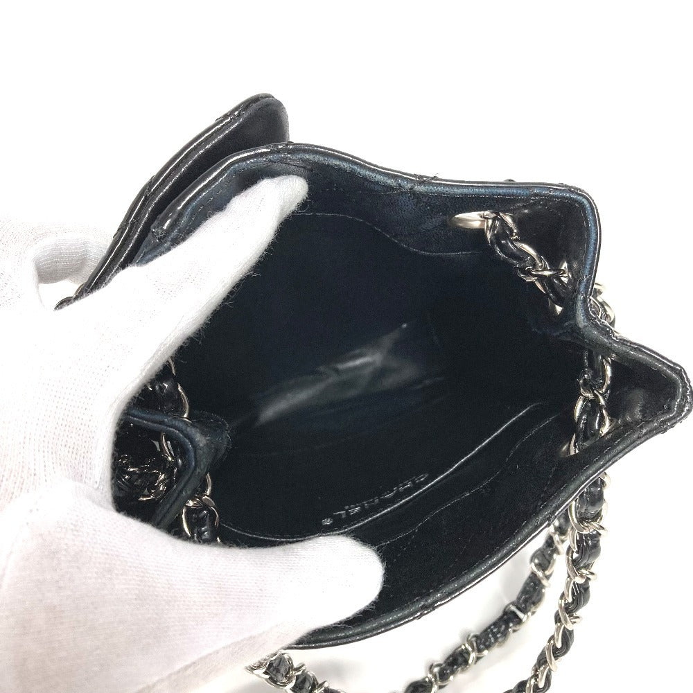 CHANEL CC ココマーク ロゴ 縦型 アップサイドダウン マトラッセ Wチェーン カバン 肩掛け フラップ ショルダーバッグ エナメル レディース ブラック