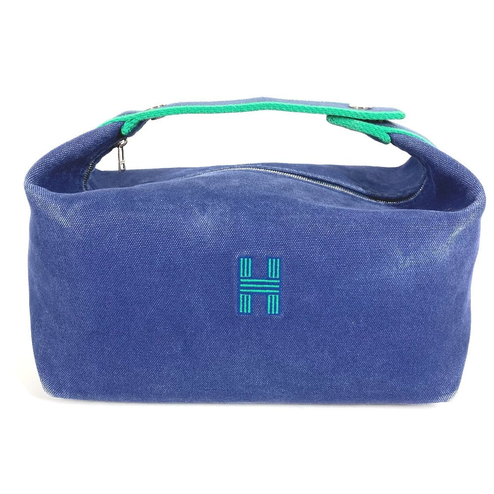 HERMES Bride A Black GM Bride A Black GM Bag Pouch Vanity Bag H Logo Handbag Cotton Women's Blue
