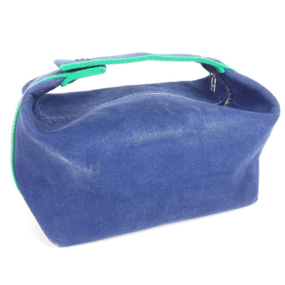 HERMES Bride A Black GM Bride A Black GM Bag Pouch Vanity Bag H Logo Handbag Cotton Women's Blue
