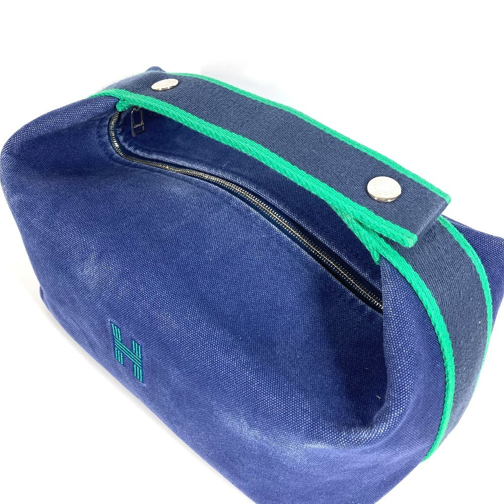 HERMES Bride A Black GM Bride A Black GM Bag Pouch Vanity Bag H Logo Handbag Cotton Women's Blue
