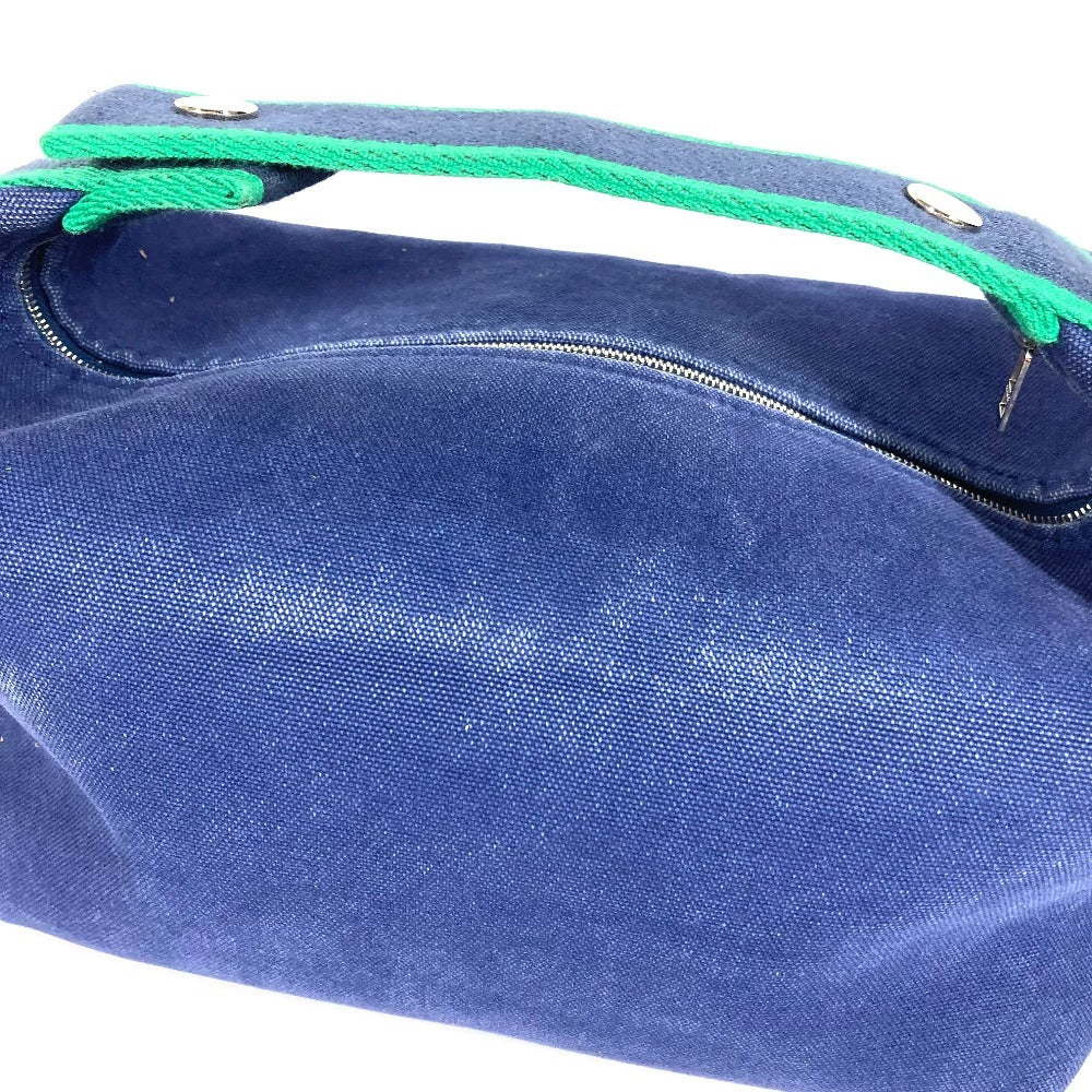 HERMES Bride A Black GM Bride A Black GM Bag Pouch Vanity Bag H Logo Handbag Cotton Women's Blue