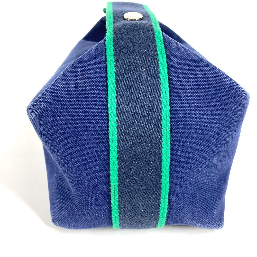 HERMES Bride A Black GM Bride A Black GM Bag Pouch Vanity Bag H Logo Handbag Cotton Women's Blue