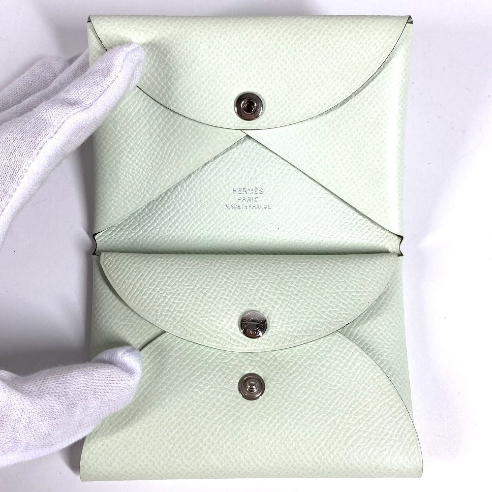 Hermes Bifold Slim Calvi Duo Wallet with Card Case and Coin Purse, Epson, Unisex, Veil Fizz, Light Green