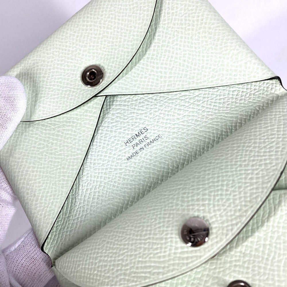 Hermes Bifold Slim Calvi Duo Wallet with Card Case and Coin Purse, Epson, Unisex, Veil Fizz, Light Green