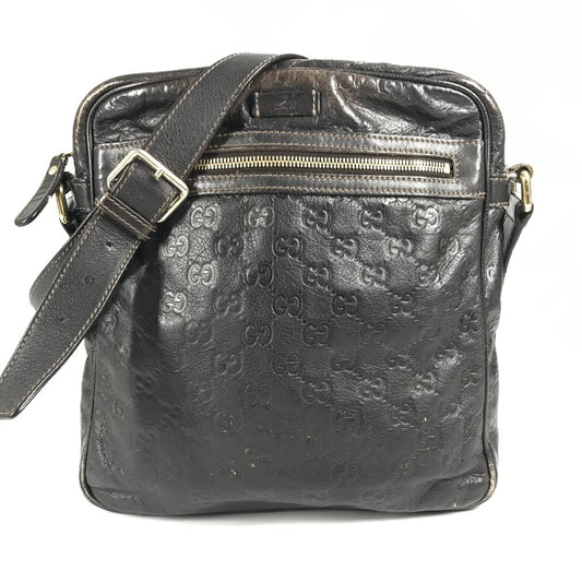 GUCCI 201448 グッチシマ GG カバン 斜め掛け ポシェット ショルダーバッグ シマレザー ユニセックス ブラウン