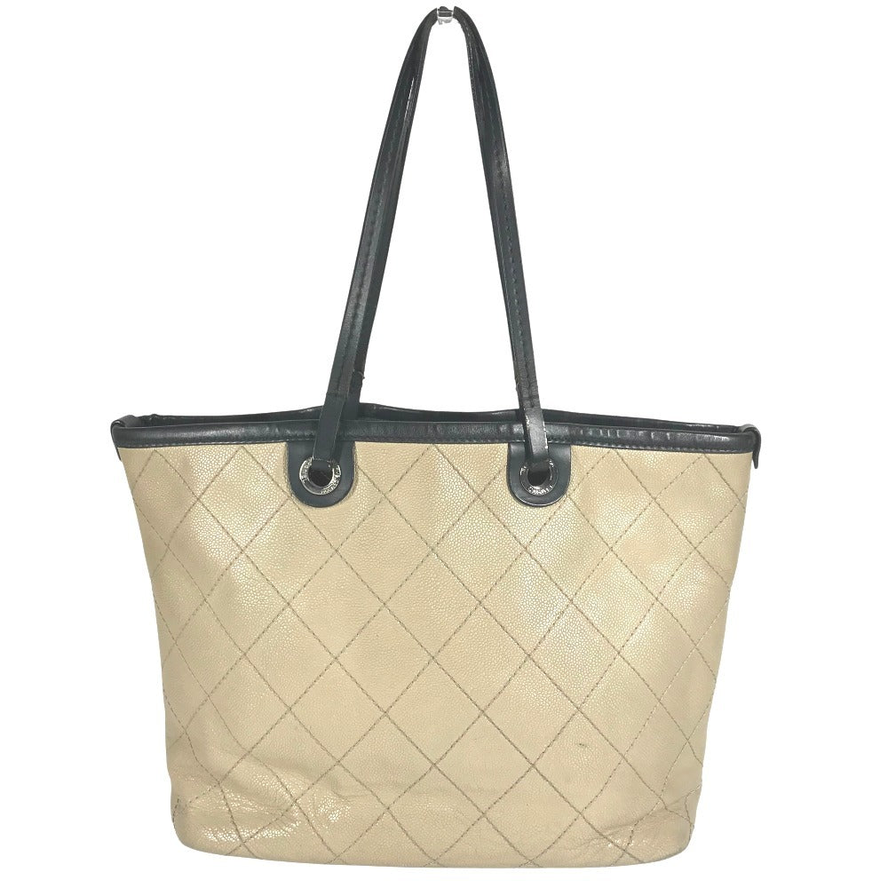 CHANEL A92211 On the Road Matelasse Quilted Two-Tone Tote Bag, Caviar Leather Shoulder Bag, Beige