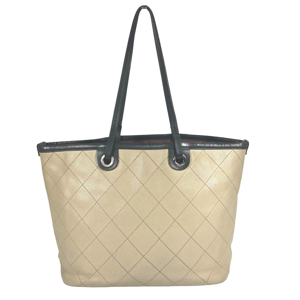 CHANEL A92211 On the Road Matelasse Quilted Two-Tone Tote Bag, Caviar Leather Shoulder Bag, Beige