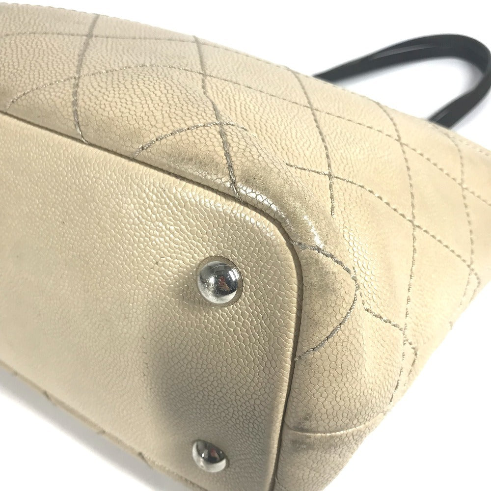 CHANEL A92211 On the Road Matelasse Quilted Two-Tone Tote Bag, Caviar Leather Shoulder Bag, Beige