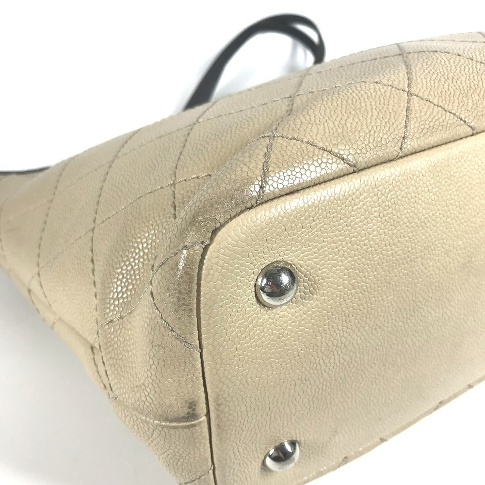 CHANEL A92211 On the Road Matelasse Quilted Two-Tone Tote Bag, Caviar Leather Shoulder Bag, Beige