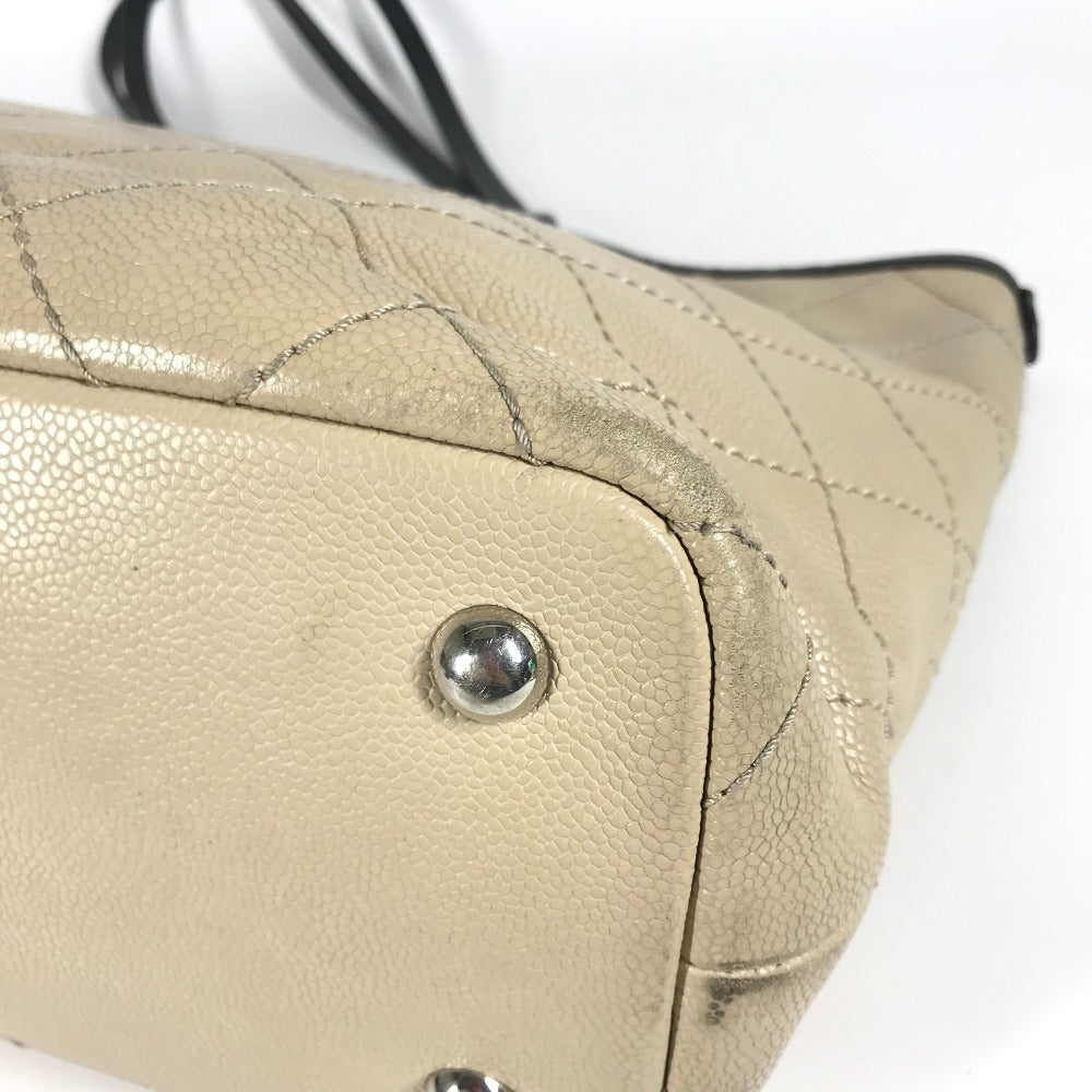 CHANEL A92211 On the Road Matelasse Quilted Two-Tone Tote Bag, Caviar Leather Shoulder Bag, Beige