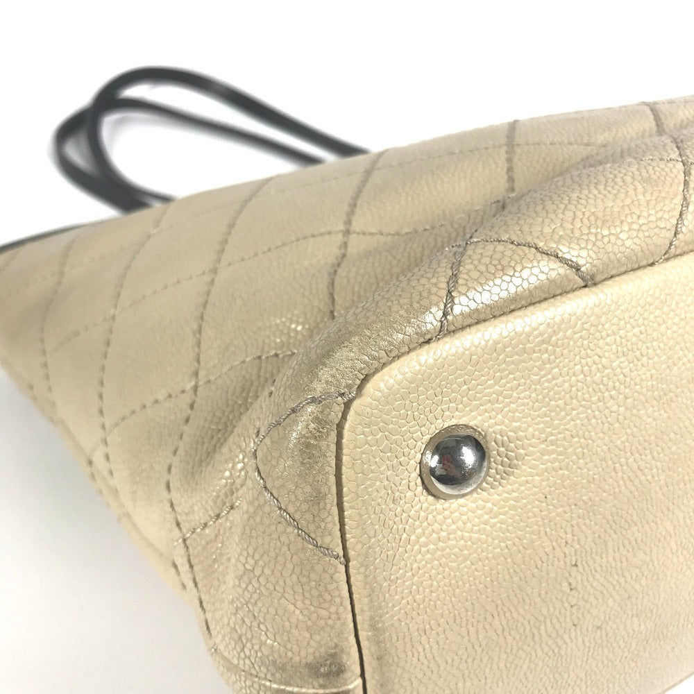 CHANEL A92211 On the Road Matelasse Quilted Two-Tone Tote Bag, Caviar Leather Shoulder Bag, Beige