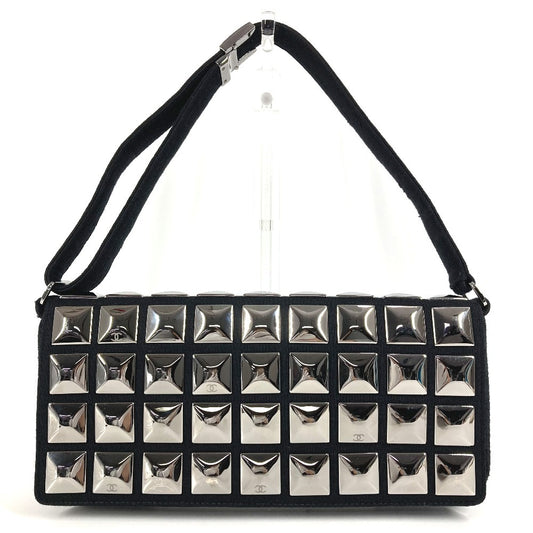 CHANEL CC ココマーク ロゴ アイスキューブ 肩掛け カバン フラップ ショルダーバッグ コットン レディース ブラック