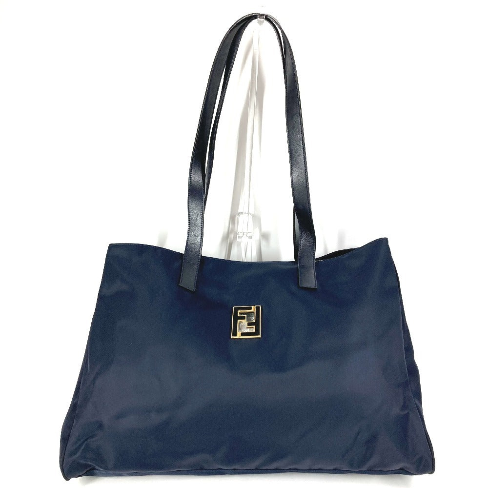 Vintage FENDI FF logo oversized tote bag, nylon shoulder bag, unisex, navy