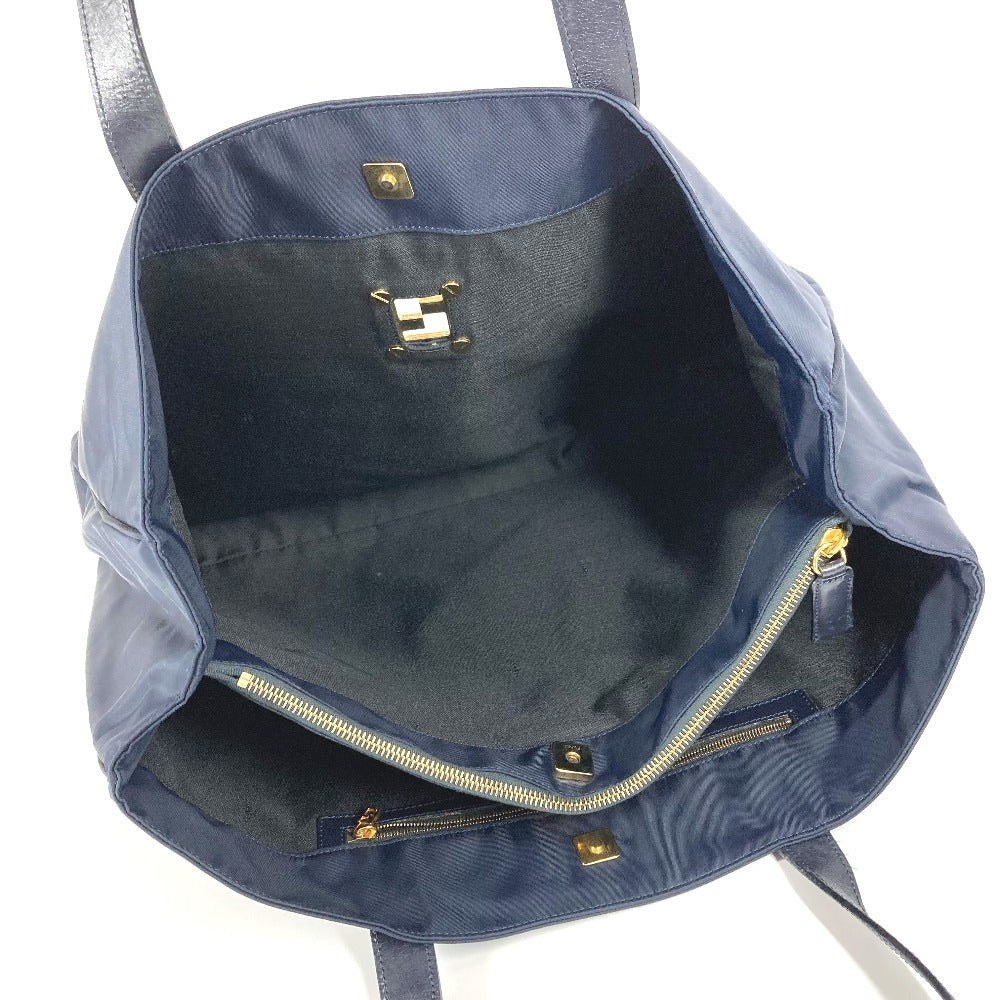 Vintage FENDI FF logo oversized tote bag, nylon shoulder bag, unisex, navy