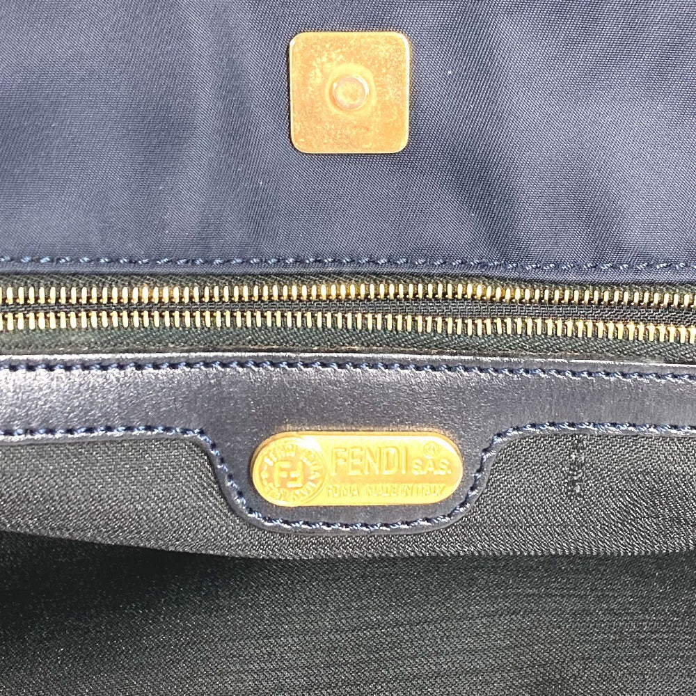 Vintage FENDI FF logo oversized tote bag, nylon shoulder bag, unisex, navy