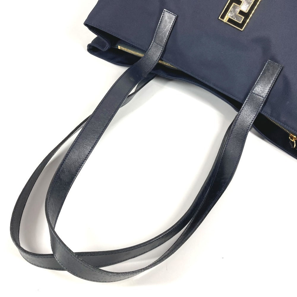 Vintage FENDI FF logo oversized tote bag, nylon shoulder bag, unisex, navy