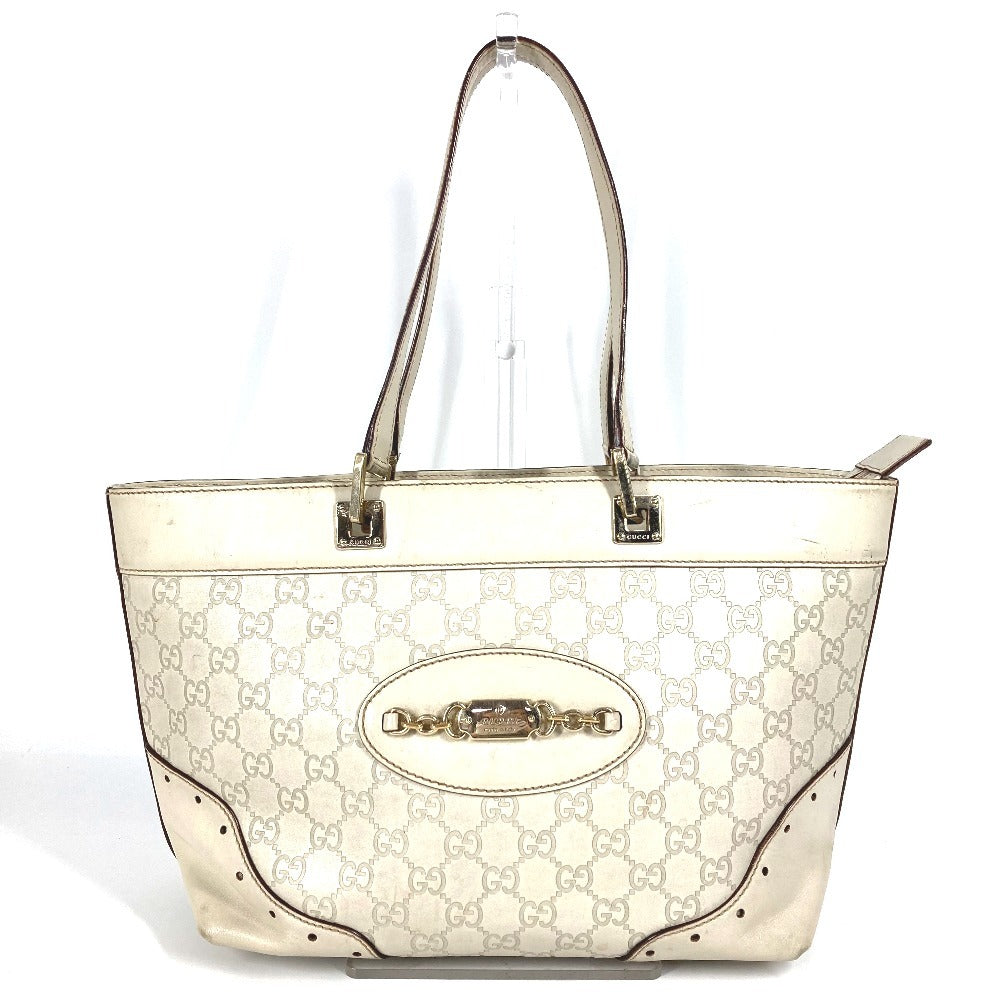 GUCCI 145993 GG Guccissima Logo Tote Bag Shoulder Bag in Shimmering Leather, Unisex, Off-White