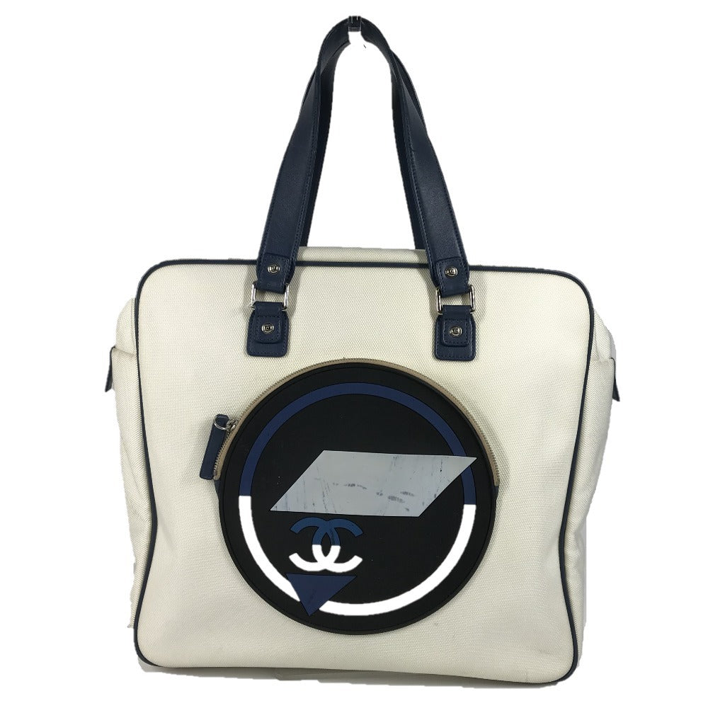 CHANEL Airline CC Coco Mark Logo Shoulder Tote Bag Leather/Canvas Women's White