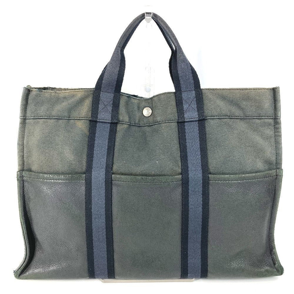 HERMES Half Leather Foule MM Foule MM Tote Bag, Leather/Canvas, Unisex, Black