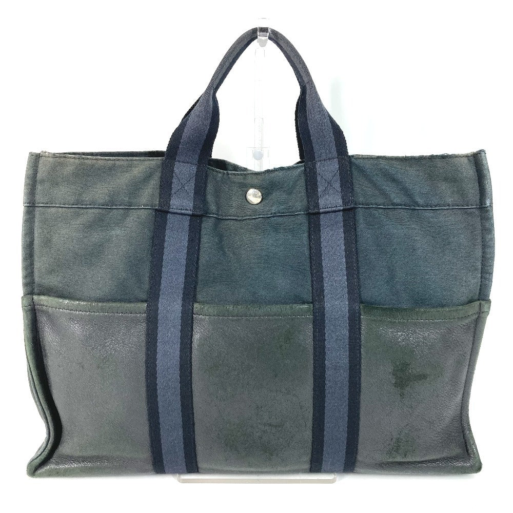 HERMES Half Leather Foule MM Foule MM Tote Bag, Leather/Canvas, Unisex, Black