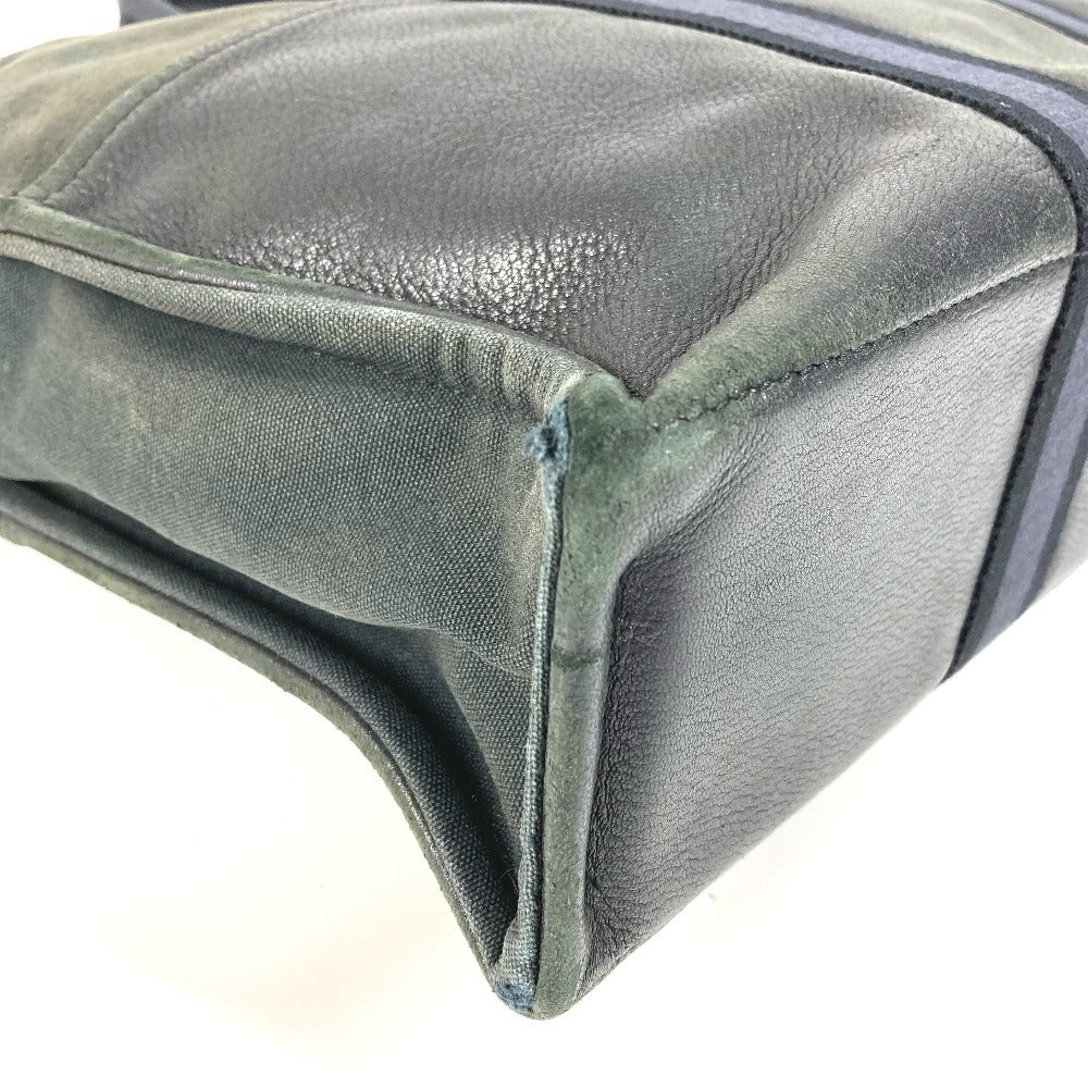 HERMES Half Leather Foule MM Foule MM Tote Bag, Leather/Canvas, Unisex, Black
