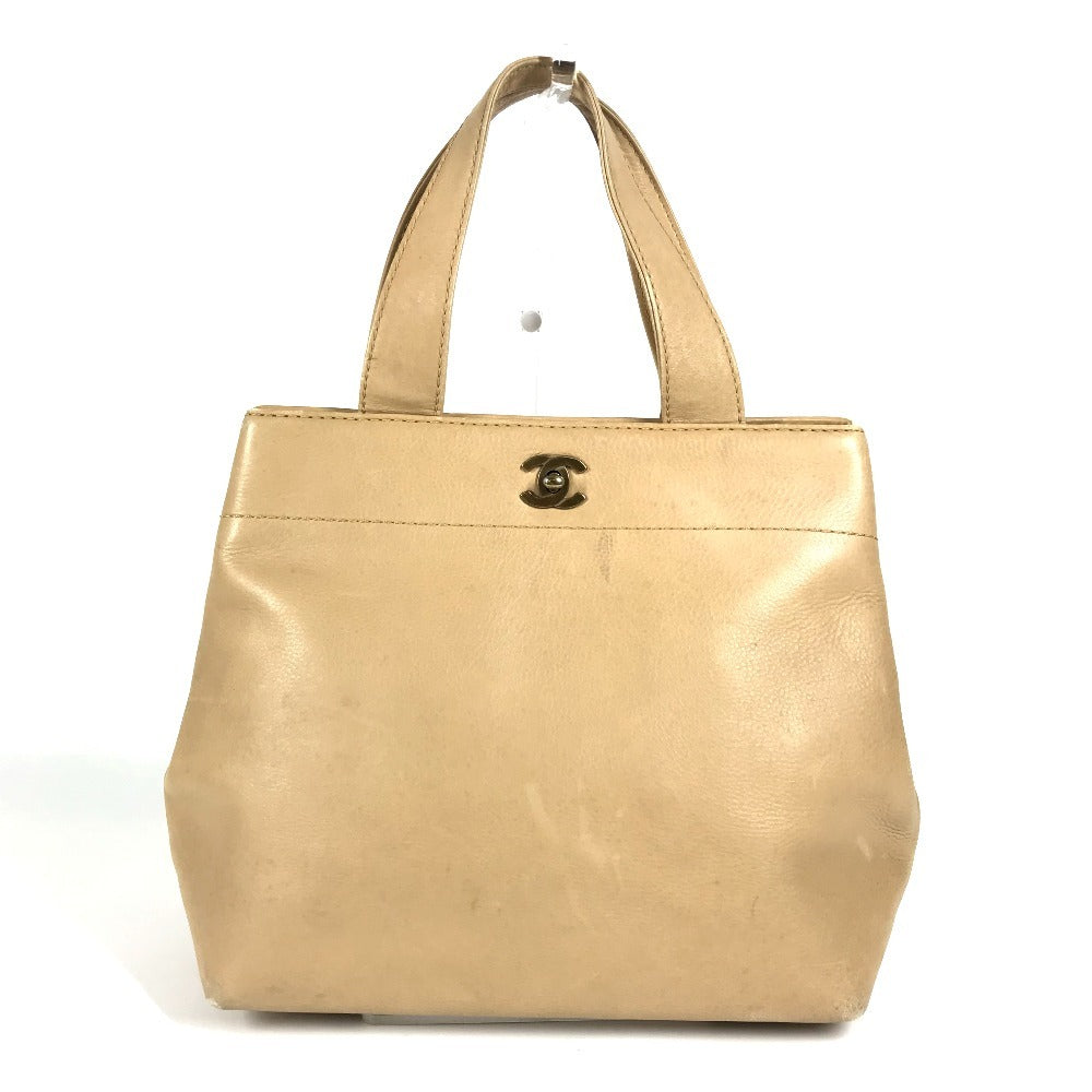 CHANEL Turnlock CC Coco Mark Tote Bag, Leather, Beige, Women's