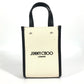JIMMY CHOO Studded Mini N/S Tote CZM Mini N/S Logo Tote Bag, Two-Tone Leather/Canvas Handbag, Unisex, Black