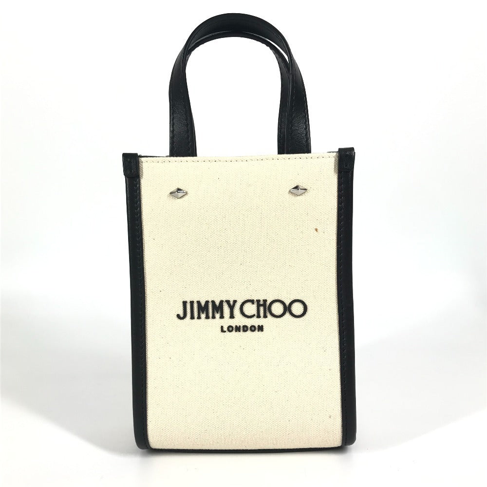JIMMY CHOO Studded Mini N/S Tote CZM Mini N/S Logo Tote Bag, Two-Tone Leather/Canvas Handbag, Unisex, Black
