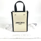 JIMMY CHOO Studded Mini N/S Tote CZM Mini N/S Logo Tote Bag, Two-Tone Leather/Canvas Handbag, Unisex, Black