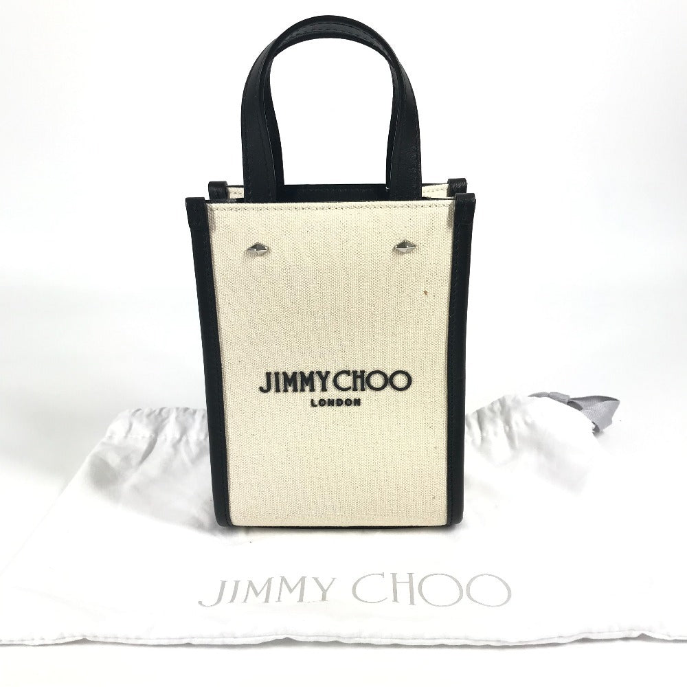 JIMMY CHOO Studded Mini N/S Tote CZM Mini N/S Logo Tote Bag, Two-Tone Leather/Canvas Handbag, Unisex, Black