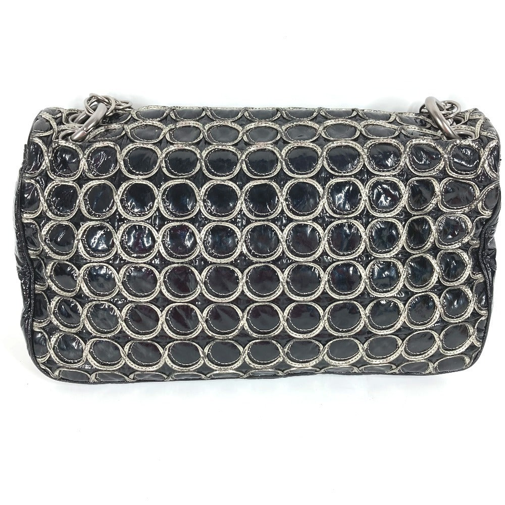CHANEL Circle Stitch CC Coco Mark Logo Chain Bag, Shoulder Flap Bag, Coated Canvas, Women's, Black