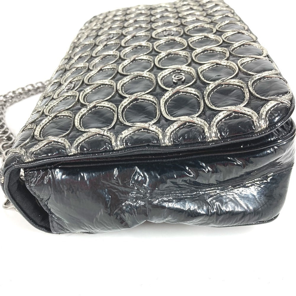 CHANEL Circle Stitch CC Coco Mark Logo Chain Bag, Shoulder Flap Bag, Coated Canvas, Women's, Black