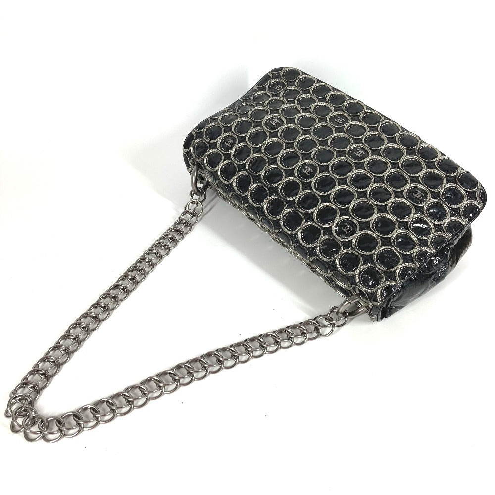 CHANEL Circle Stitch CC Coco Mark Logo Chain Bag, Shoulder Flap Bag, Coated Canvas, Women's, Black