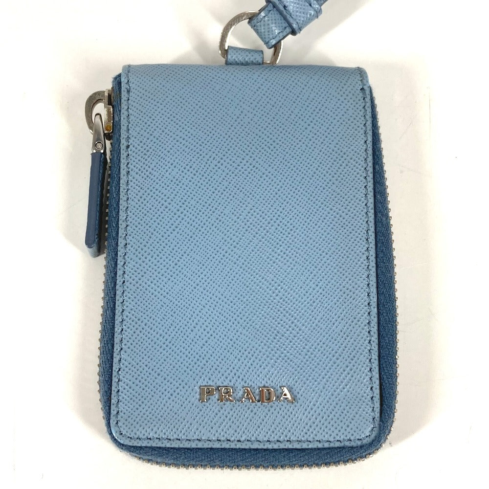 PRADA ストラップ付き ラウンドファスナー ロゴ 鍵 6P キーケース レザー ユニセックス ブルー