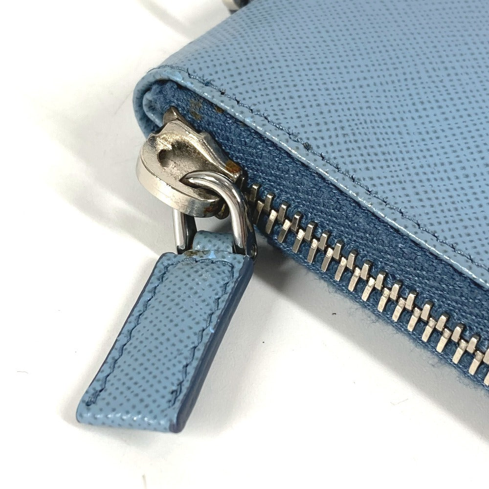 PRADA Round Zipper Key Case with Strap, Logo, 6-Piece Key Case, Leather, Unisex, Blue