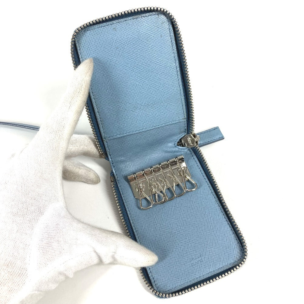 PRADA ストラップ付き ラウンドファスナー ロゴ 鍵 6P キーケース レザー ユニセックス ブルー
