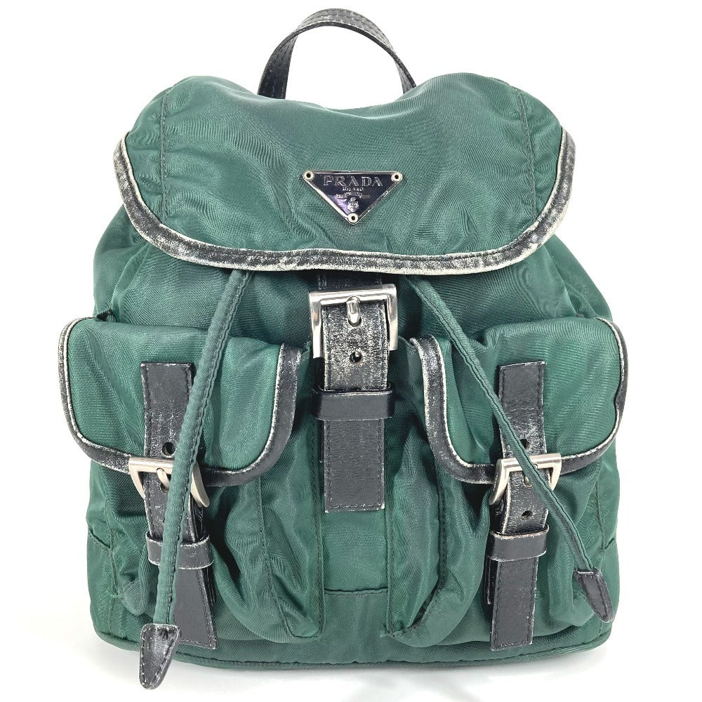 PRADA バイカラー トライアングルロゴ 三角ロゴ プレート カバン バックパック リュックサック レザー/ナイロン ユニセックス グリーン