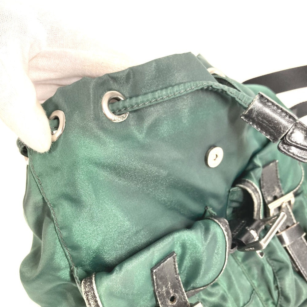 PRADA Two-Tone Triangle Logo Plaque Backpack in Leather/Nylon, Unisex, Green