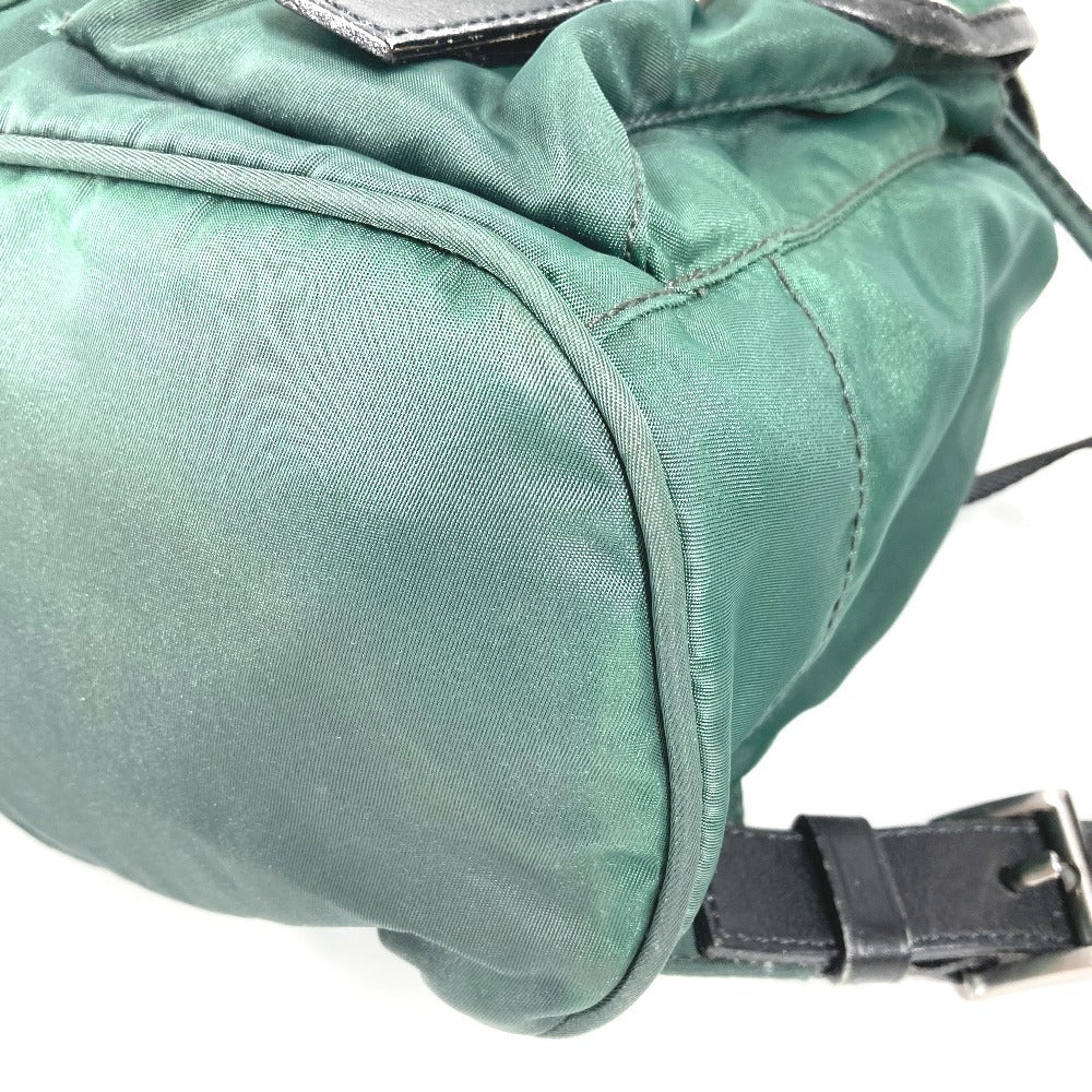 PRADA バイカラー トライアングルロゴ 三角ロゴ プレート カバン バックパック リュックサック レザー/ナイロン ユニセックス グリーン