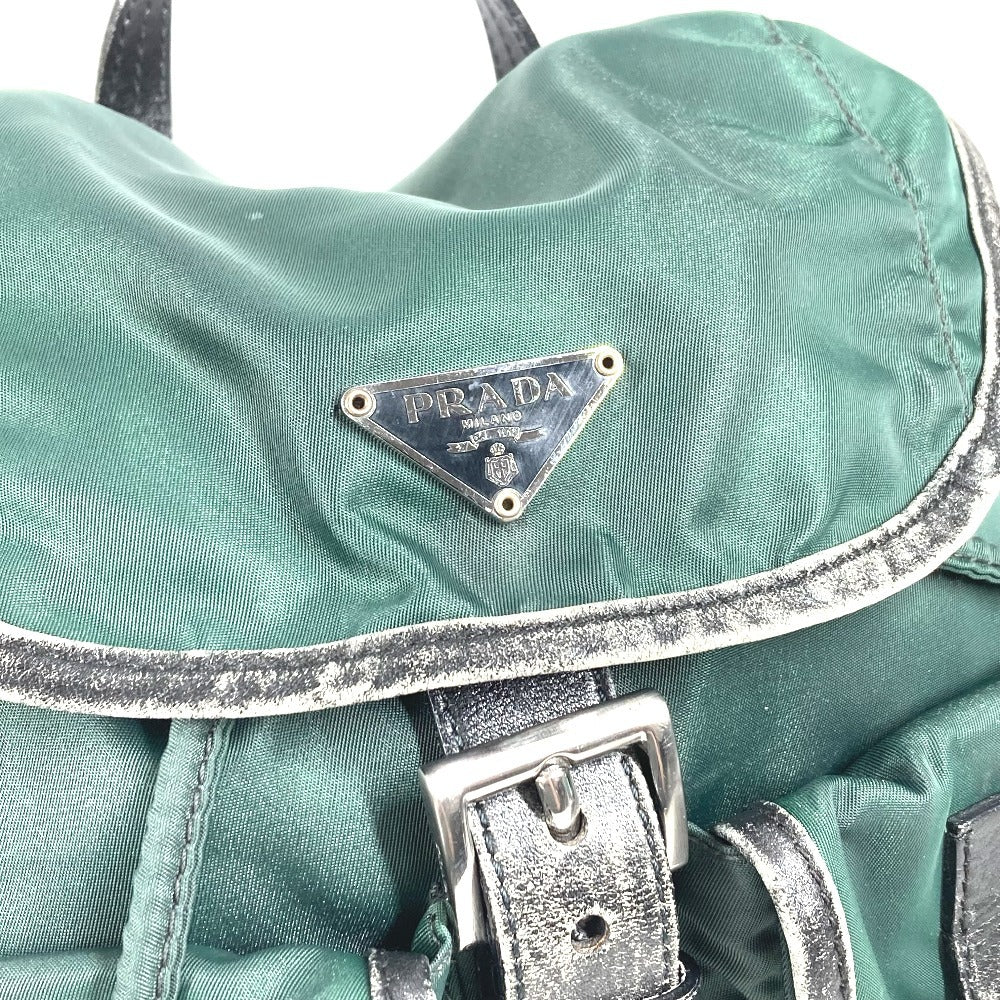 PRADA バイカラー トライアングルロゴ 三角ロゴ プレート カバン バックパック リュックサック レザー/ナイロン ユニセックス グリーン